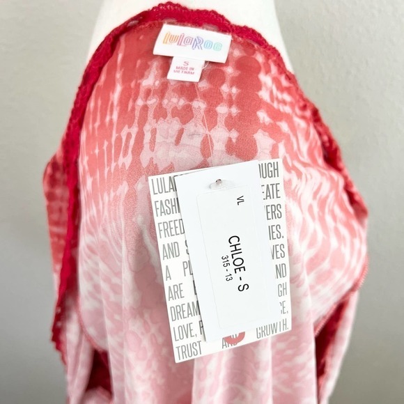 Nwt LuLaroe Chloe Red Gradient Lace Long Open Front Kimono Cardigan S - Picture 6 of 6